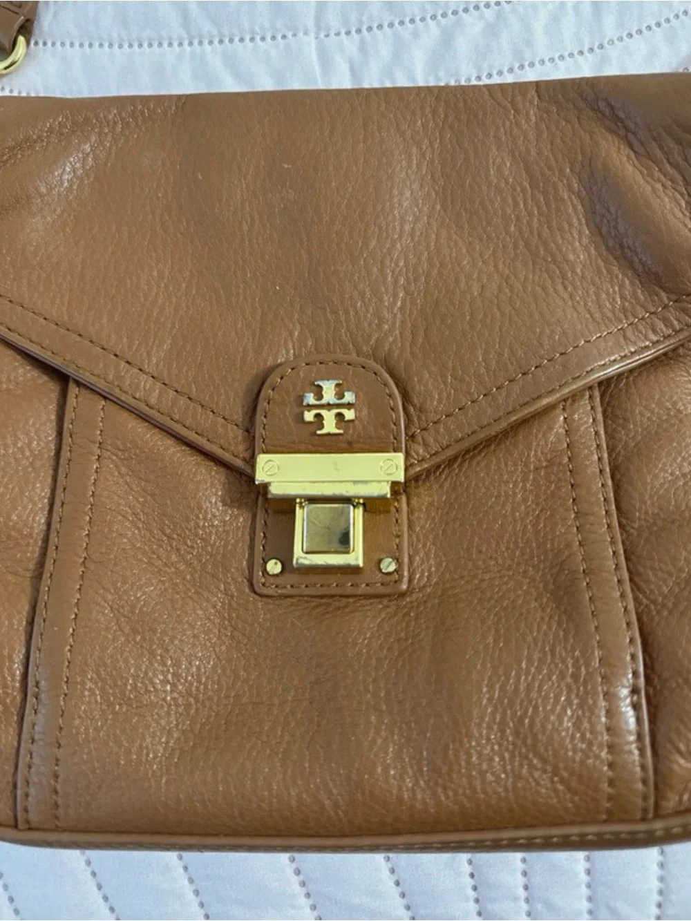 Vintage Tory Burch Brown Leather Crossbody with Orange Side Panels